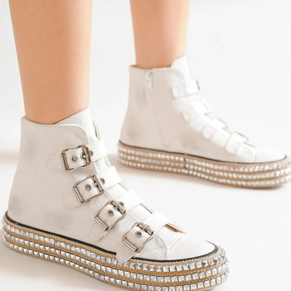 Beast Fashion Multi-Buckle Straps Studded Platform Sneakers-Punk - Picture 4 of 5
